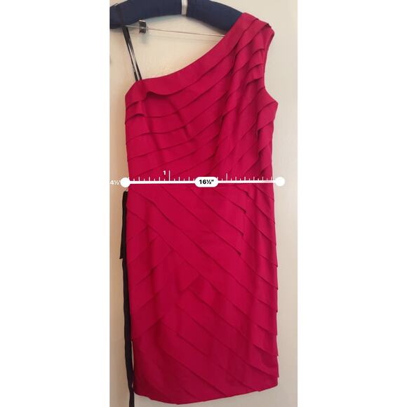 Tadashi Shoji Cherry Red One Shoulder Tiered Jersey Midi Dress Size XL - Picture 4 of 8